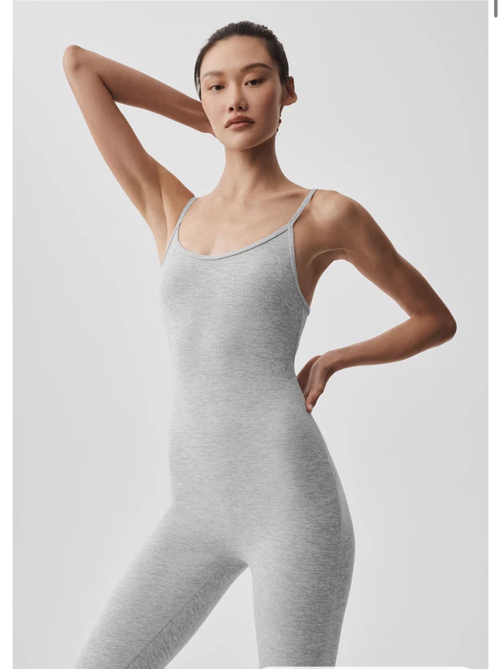 ALO Yoga Light Gray Slim-Fit Spaghetti Strap Bodysuit